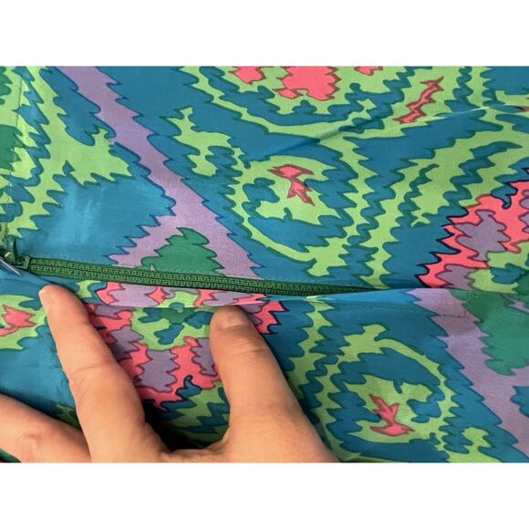 Vintage Encore Hong Kong 100% Silk Skirt Suit Set M 8-10 Teal Pink Floral - Picture 5 of 13